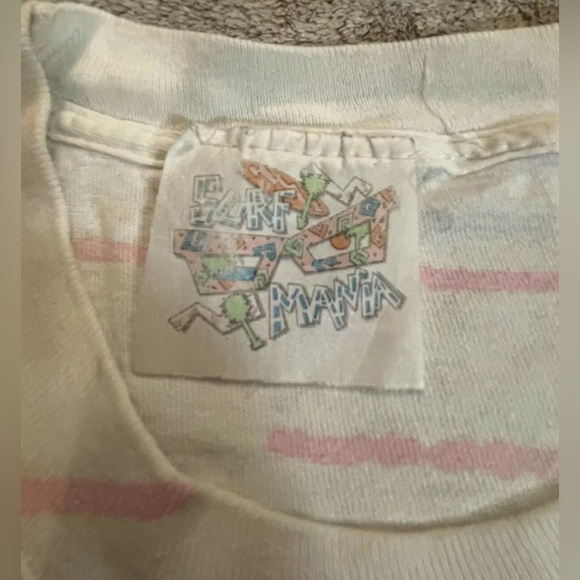 Vintage 90s Surf Mania T-Shirt XL Single Stitch Neon Surfing Palm Trees - Picture 5 of 6